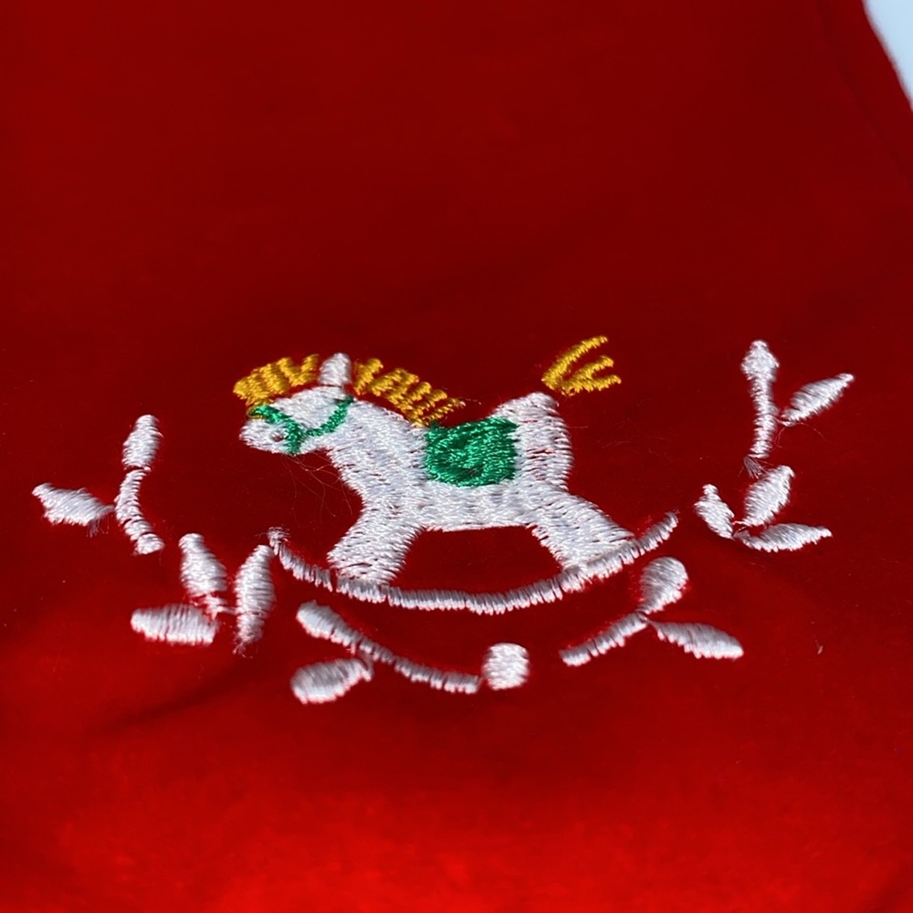 Vintage Christmas Infant Boys Newborn Romper Red Rocking Horse Embroidery - Picture 2 of 7
